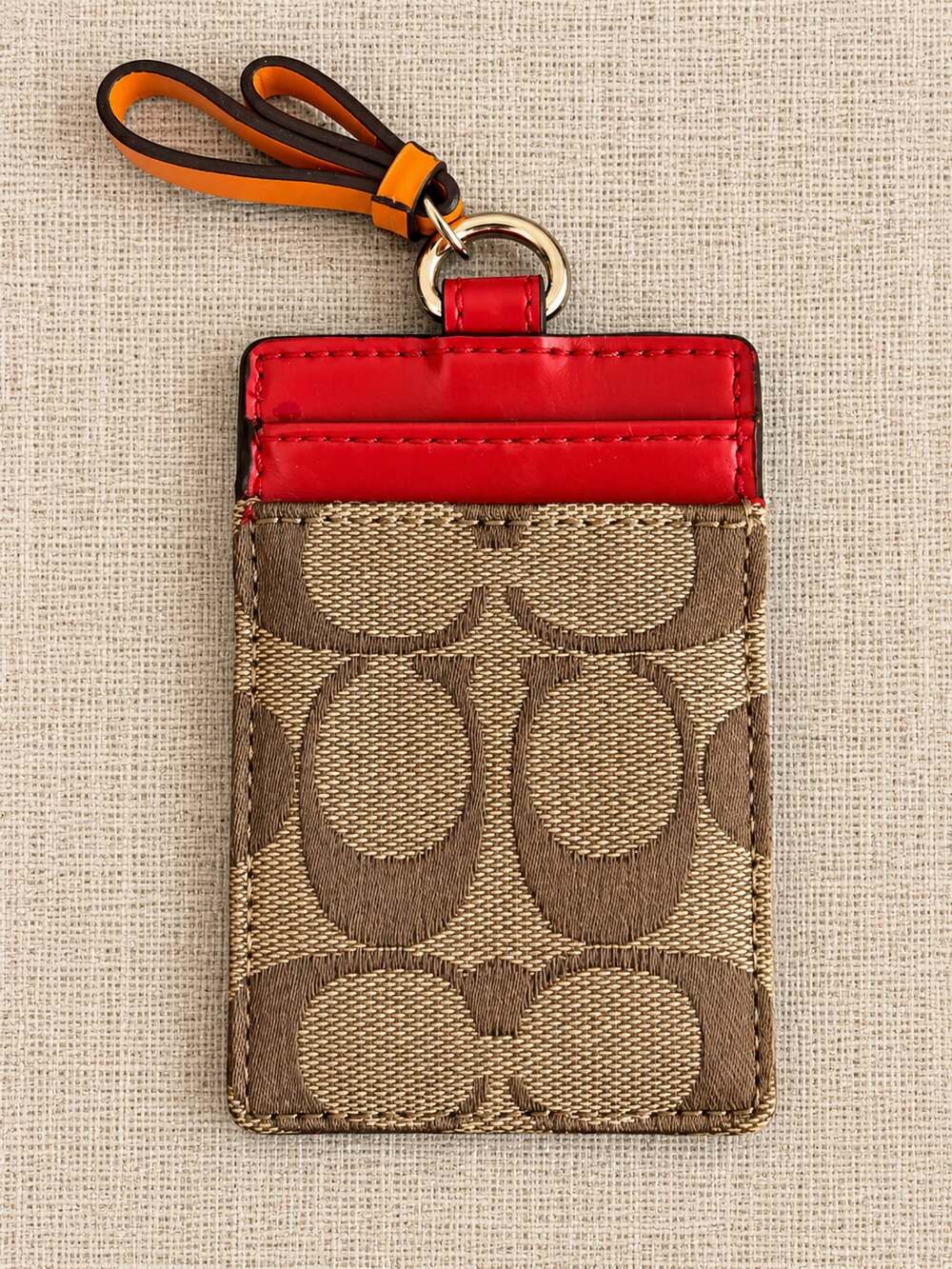 F63274 Coach ID Holder Khaki/red